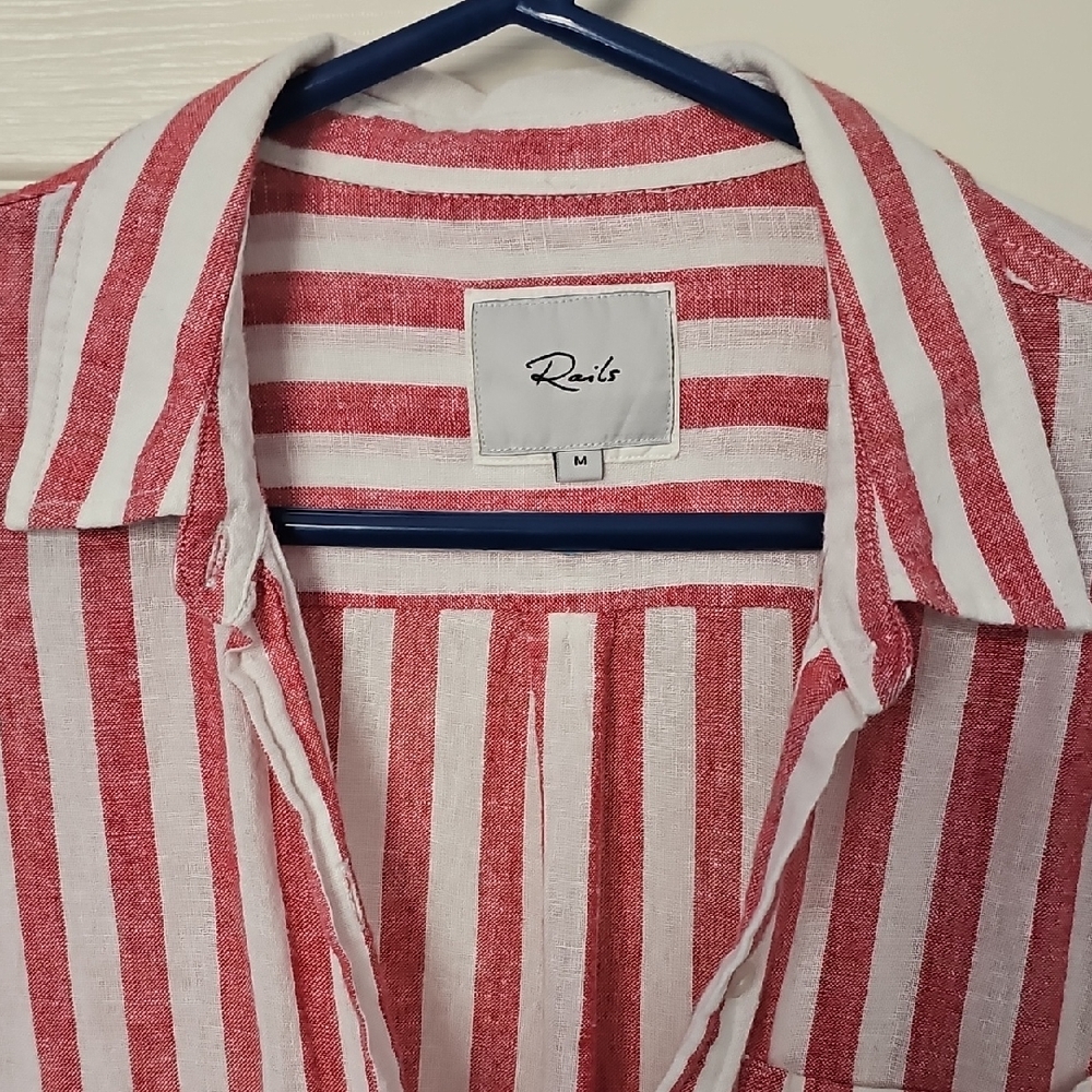 Rails Crimson and White Striped Button-Down Shirt